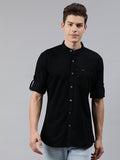 Men Black Slim Fit Solid Casual Shirt