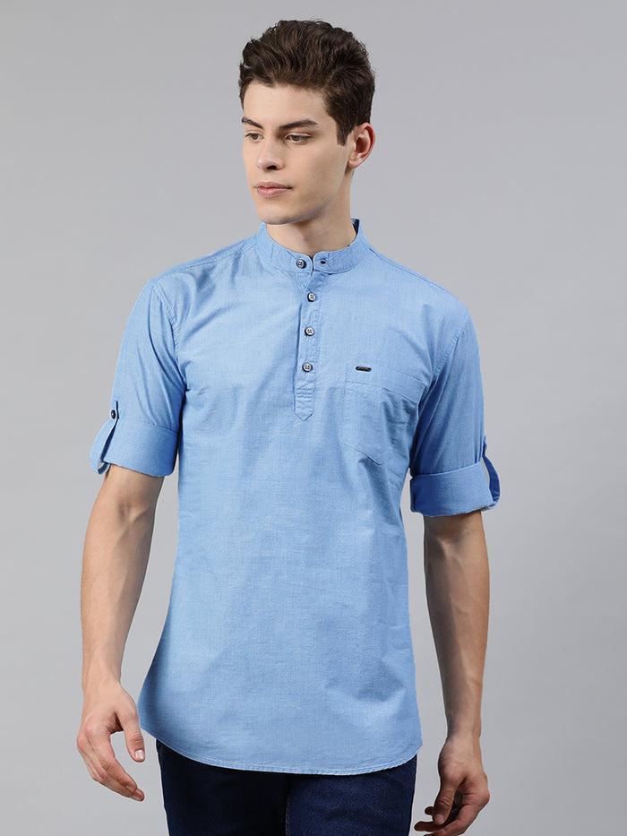 Men Blue Slim Fit Solid Casual Shirt
