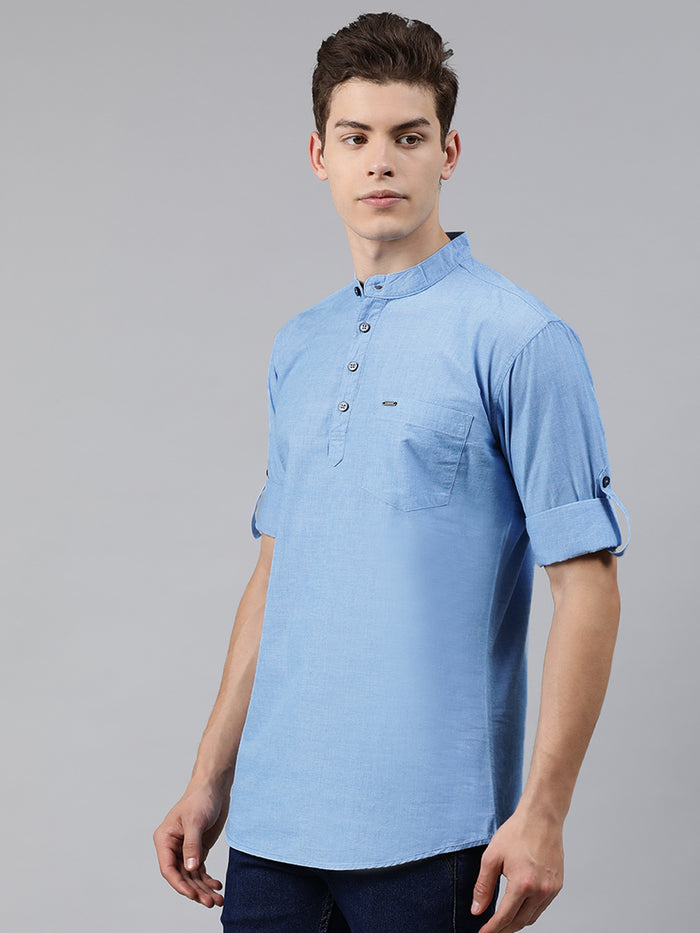 Men Blue Slim Fit Solid Casual Shirt