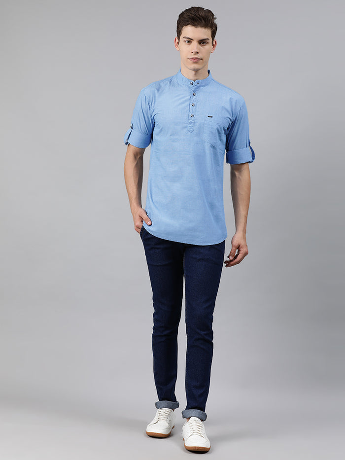 Men Blue Slim Fit Solid Casual Shirt