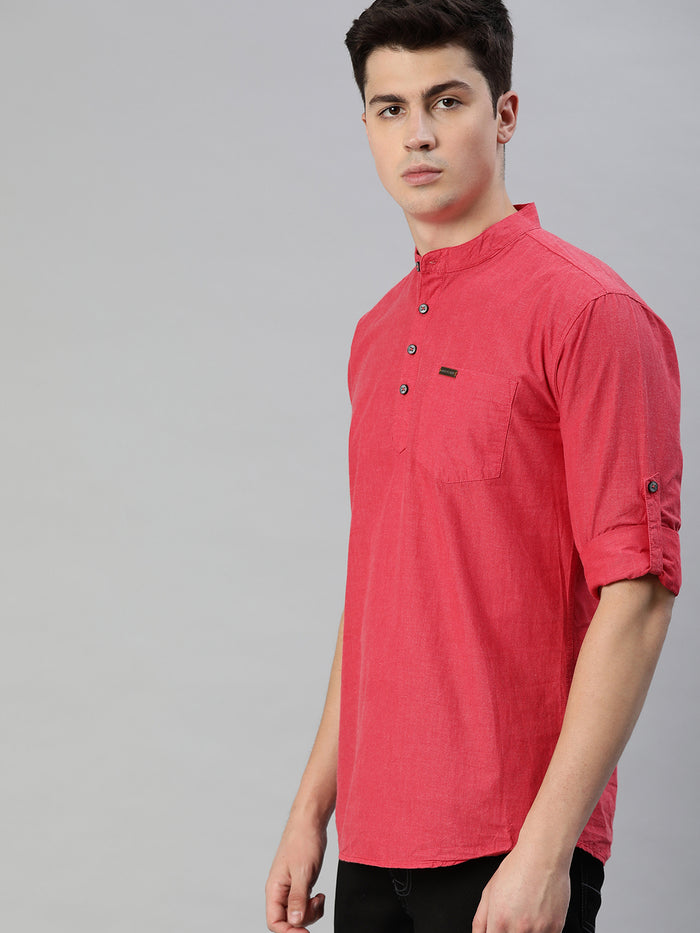 Men Red Slim Fit Solid Casual Shirt