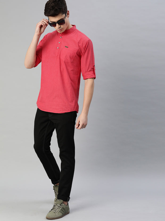 Men Red Slim Fit Solid Casual Shirt