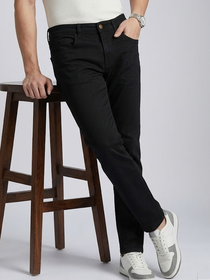 Men Slim Mid Rise Black Jeans Stretchable