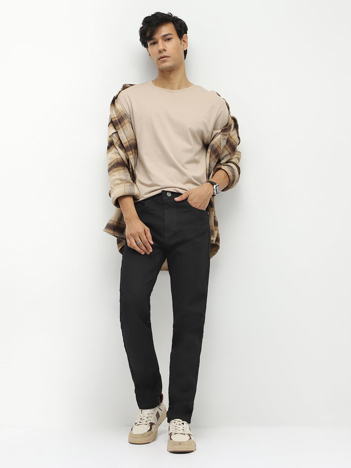 Men Slim Mid Rise Black Jeans Stretchable