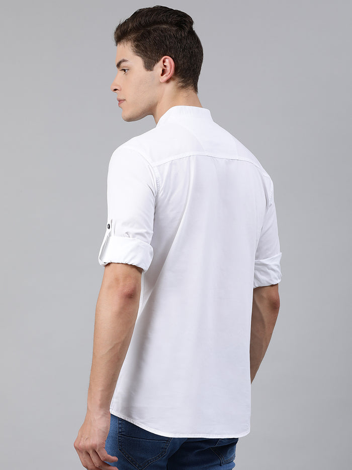 Men White Slim Fit Solid Casual Shirt