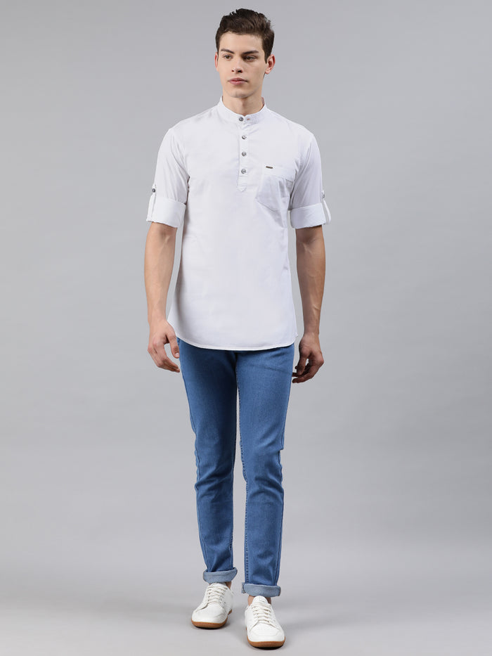 Men White Slim Fit Solid Casual Shirt