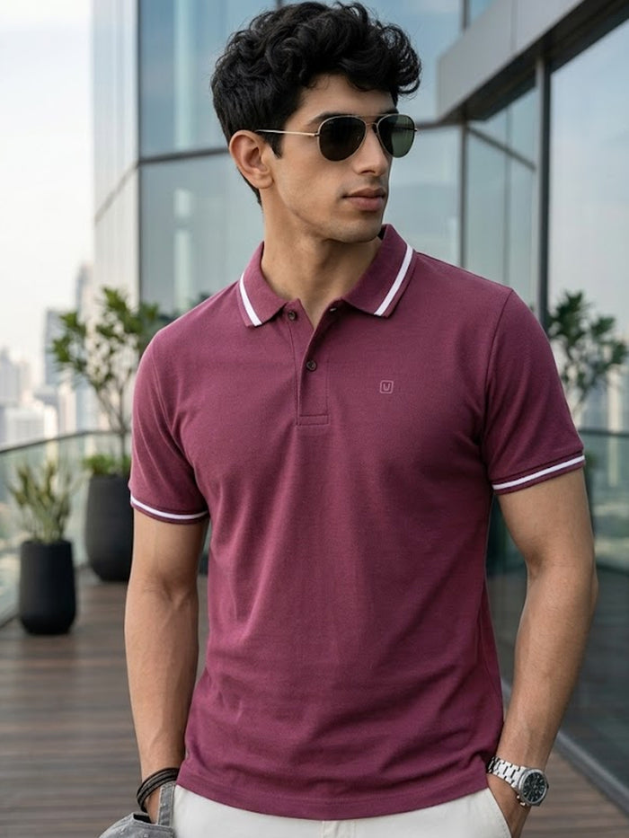 Men's Acai Berry Solid Regular Fit Half Sleeve Cotton Polo T-Shirt