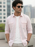 Men's Baby Pink Cotton Full Sleeve Regular Fit Casual Solid Shirt