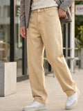 Men's Beige Loose Baggy Fit Washed Jeans Non-Stretchable