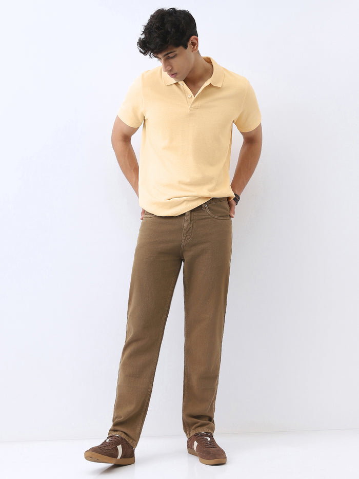 Men's Beige Solid Regular Fit Half Sleeve Cotton Polo T-Shirt