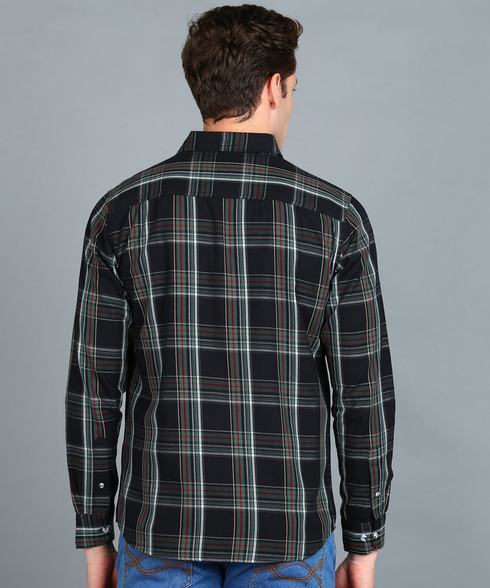 Men's Black Cotton Full Sleeve Slim Fit Casual Checkered Shirt
