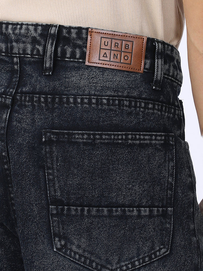 Men's Black Loose Baggy Fit Washed Jeans Non-Stretchable