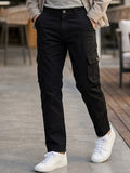 Men's Black Regular Fit Solid Cargo Chino Pant with 6 Pockets