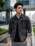Men's Black Regular Fit Washed Full Sleeve Denim Jacket