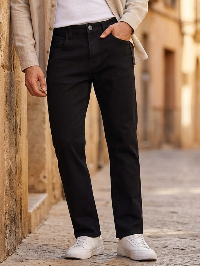 Men's Black Regular Fit Washed Jeans Stretchable