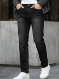 Men's Black Regular Fit Washed Jeans Stretchable