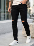 Men's Black Slim Fit Knee Slit Stretchable Jeans