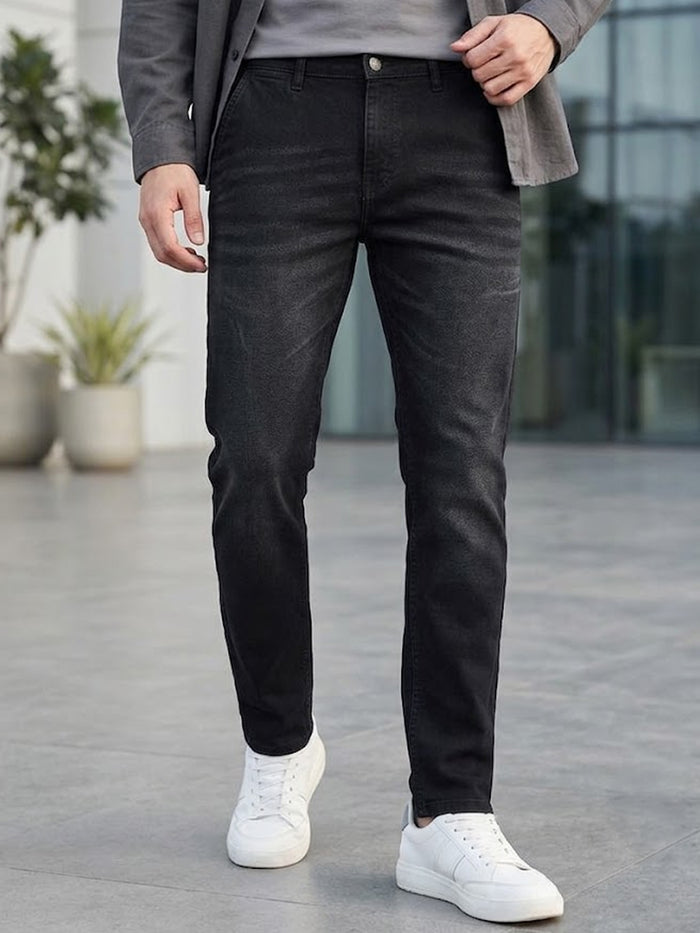 Men's Black Slim Fit Washed Jeans Stretchable