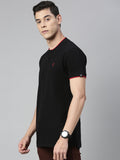 Men's Black Solid Mandarin Collar Slim Fit Cotton Polo T-Shirt