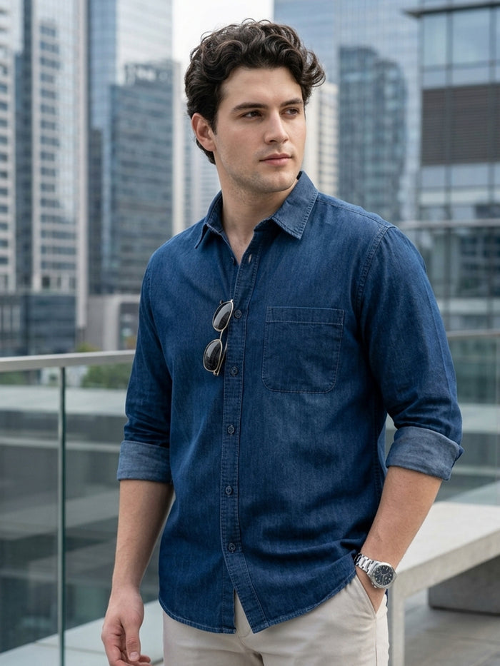 Men's Blue Full Sleeve Regular Fit Casual Denim Shirt