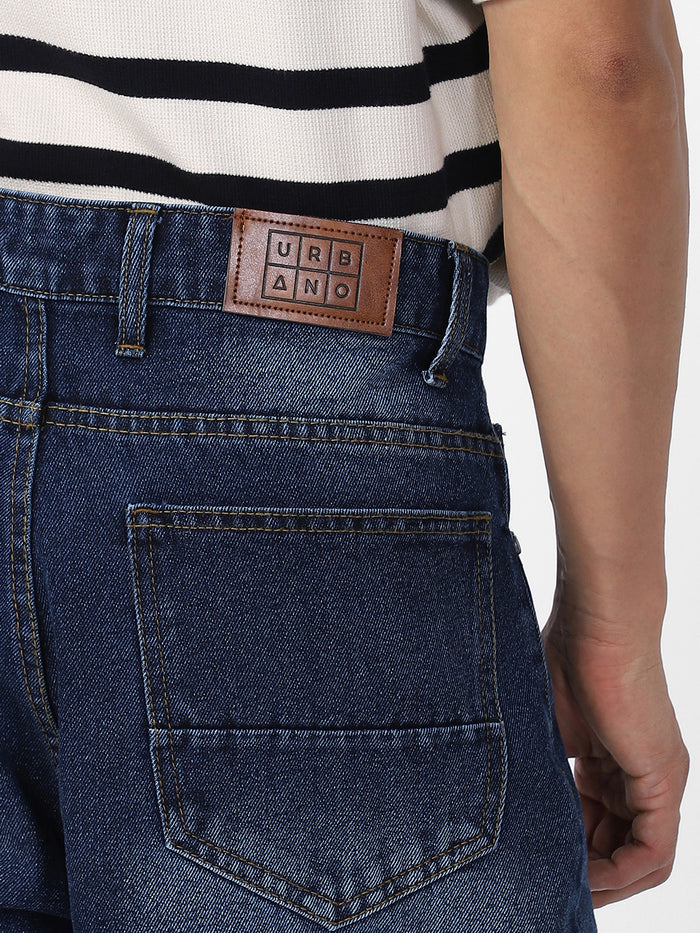 Men's Blue Loose Baggy Fit Washed Jeans Non-Stretchable