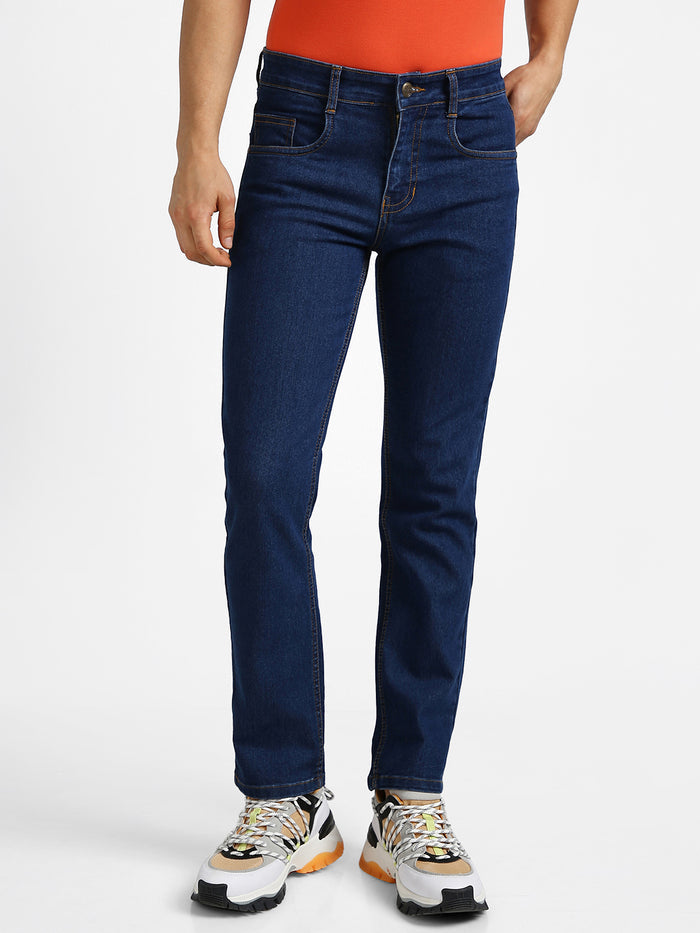 Men's Blue Regular Fit Washed Jeans Stretchable