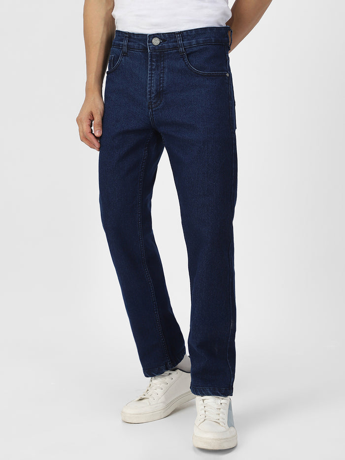 Men's Blue Regular Fit Washed Jeans Stretchable