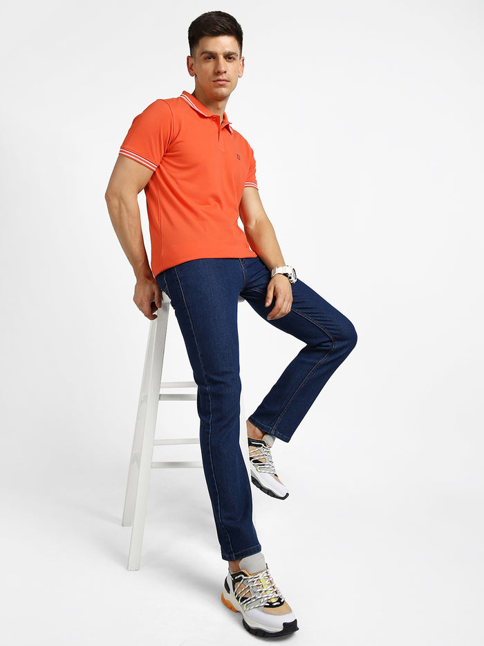 Men's Blue Regular Fit Washed Jeans Stretchable