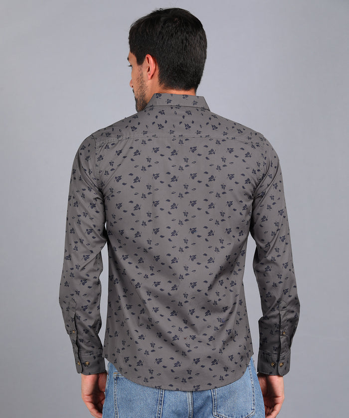 Men's Brown Cotton Full Sleeve Slim Fit Casual Printed Shirt