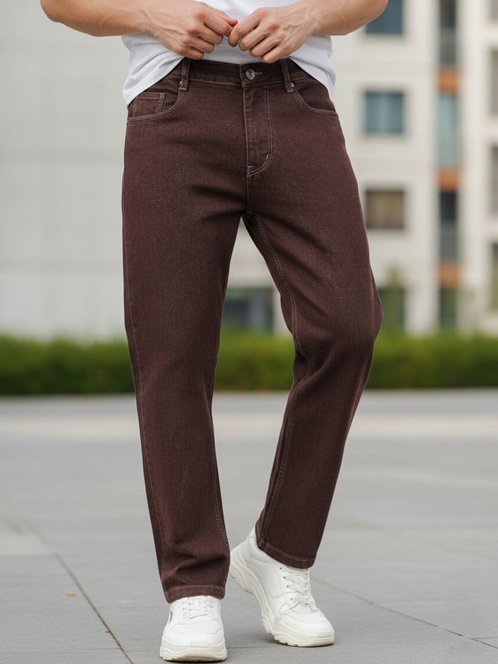 Men's Brown Slim Fit Denim Jeans Stretchable
