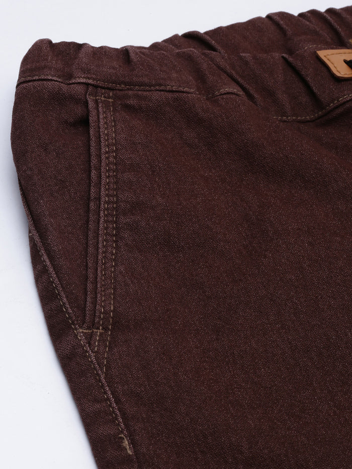 Men's Brown Slim Fit Washed Jogger Jeans Stretchable