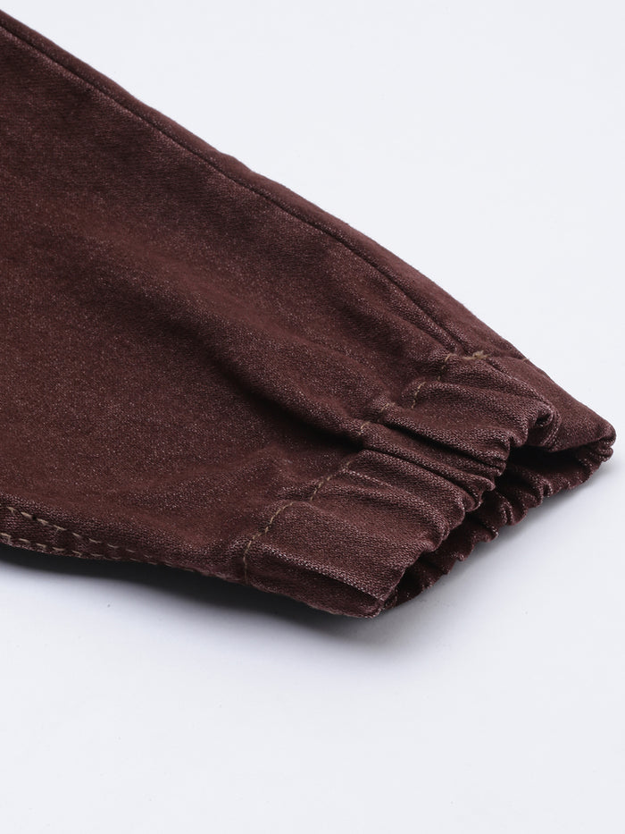 Men's Brown Slim Fit Washed Jogger Jeans Stretchable