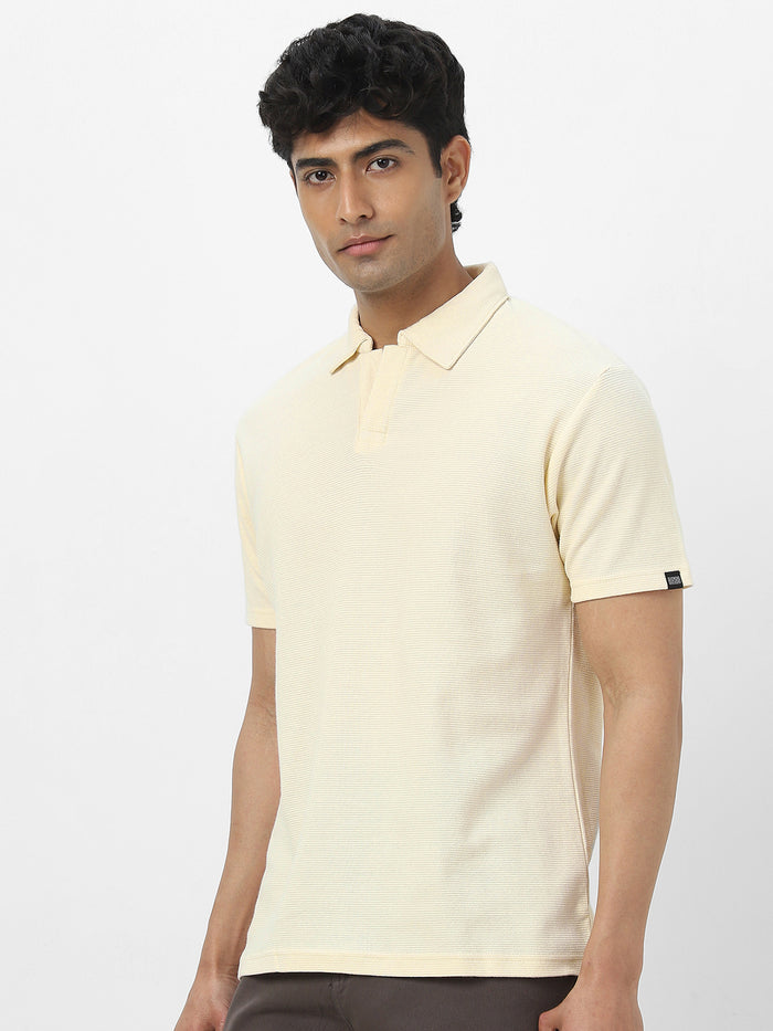 Men's Cloud Cream Textured Regular Fit Half Sleeve Cotton Polo T-Shirt