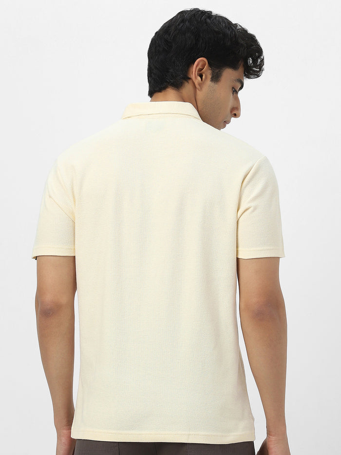 Men's Cloud Cream Textured Regular Fit Half Sleeve Cotton Polo T-Shirt