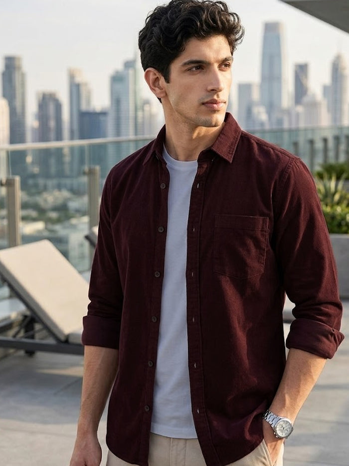 Men's Cocoa Cotton Full Sleeve Regular Fit Casual Solid Shirt
