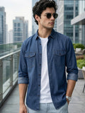 Men's Dark Blue Full Sleeve Regular Fit Casual Denim Shirt