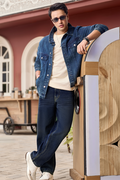 Men's Dark Blue Loose Baggy Fit Washed Jeans Non-Stretchable