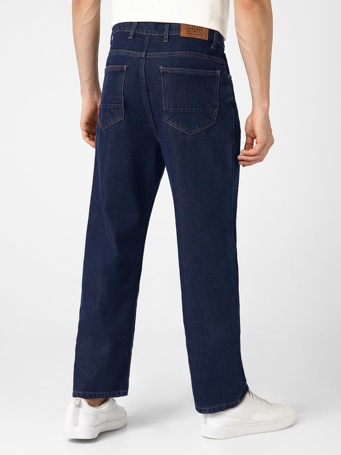 Men's Dark Blue Loose Fit Washed Jeans Non-Stretchable