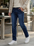 Men's Dark Blue Regular Fit Washed Jeans Stretchable