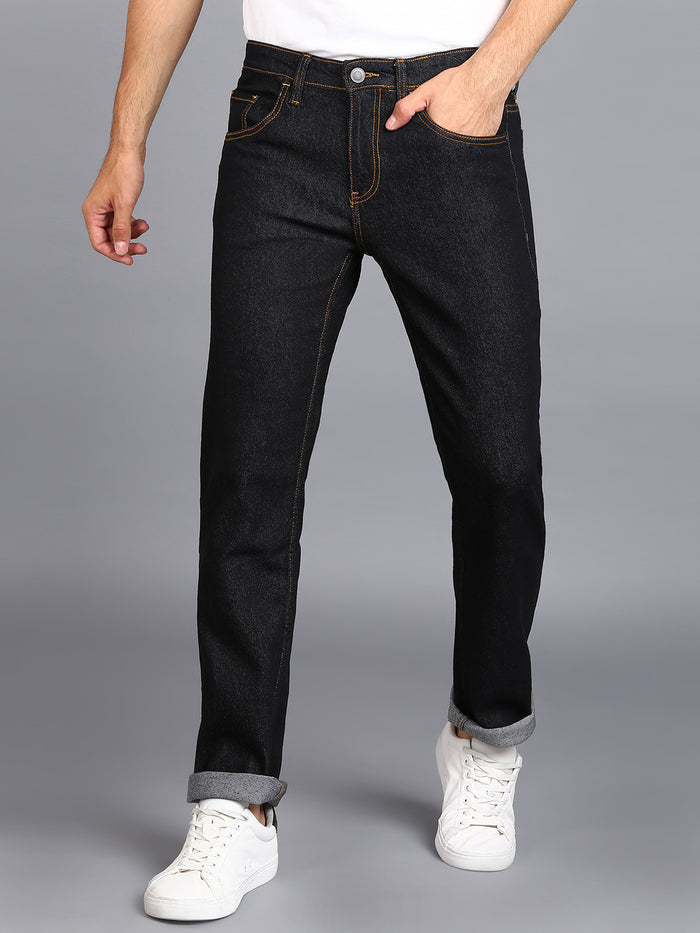 Men's Dark Blue Regular Fit Washed Jeans Stretchable