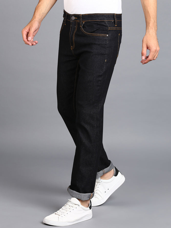 Men's Dark Blue Regular Fit Washed Jeans Stretchable