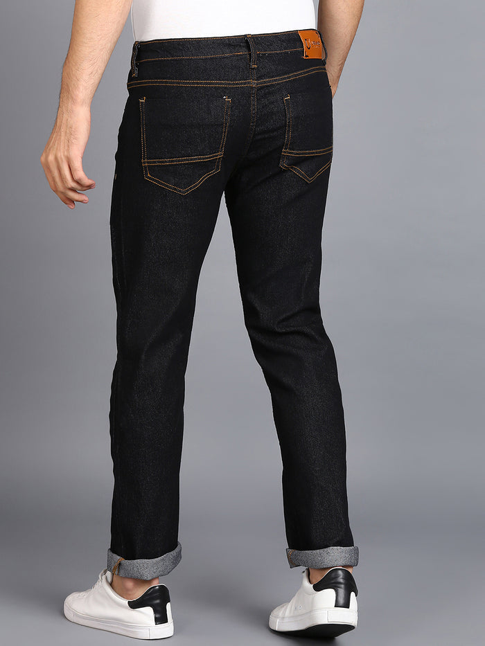 Men's Dark Blue Regular Fit Washed Jeans Stretchable