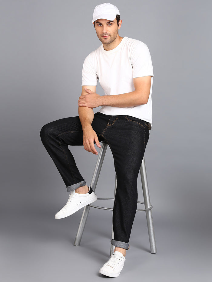 Men's Dark Blue Regular Fit Washed Jeans Stretchable