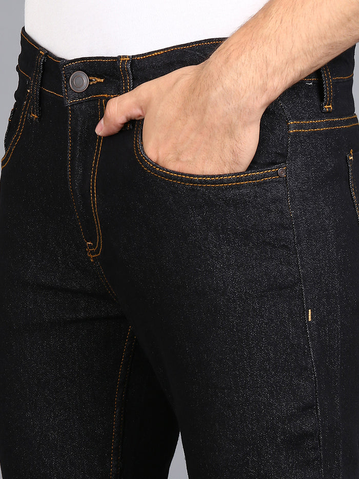 Men's Dark Blue Regular Fit Washed Jeans Stretchable