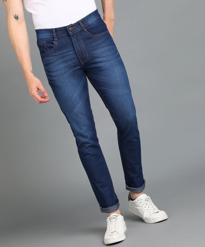 Men's Dark Blue Slim Fit Washed Jeans Stretchable