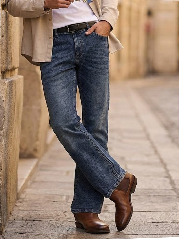 Men's Dark Blue Washed Bootcut Jeans Stretchable