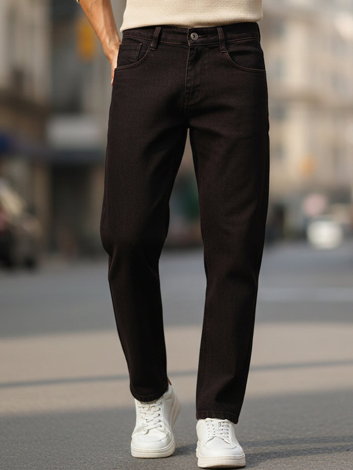 Men's Dark Brown Slim Fit Solid Jeans Stretchable
