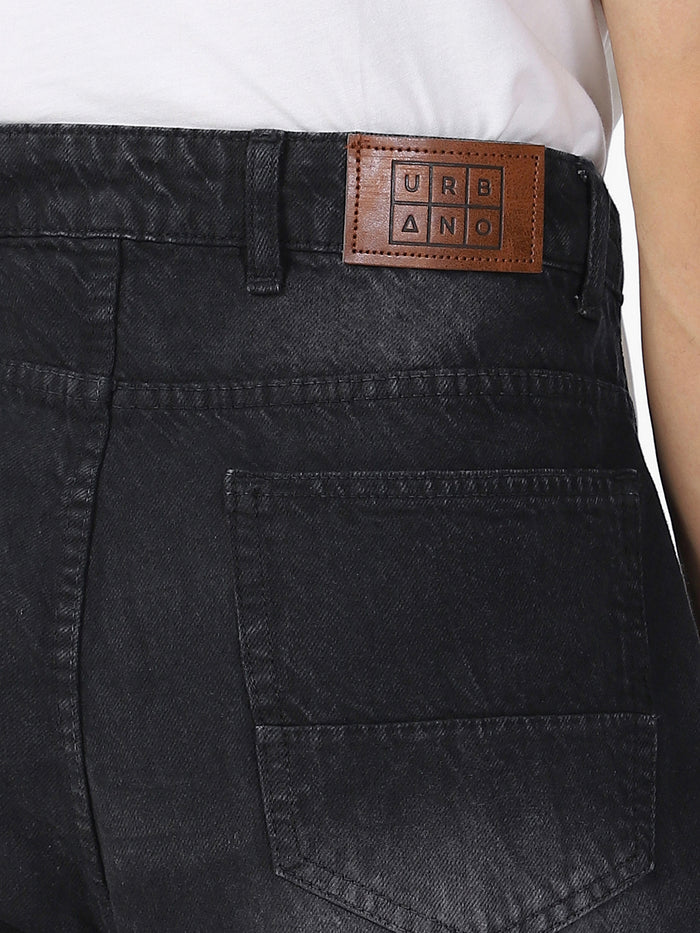 Men's Dark Grey Loose Baggy Fit Washed Jeans Non-Stretchable