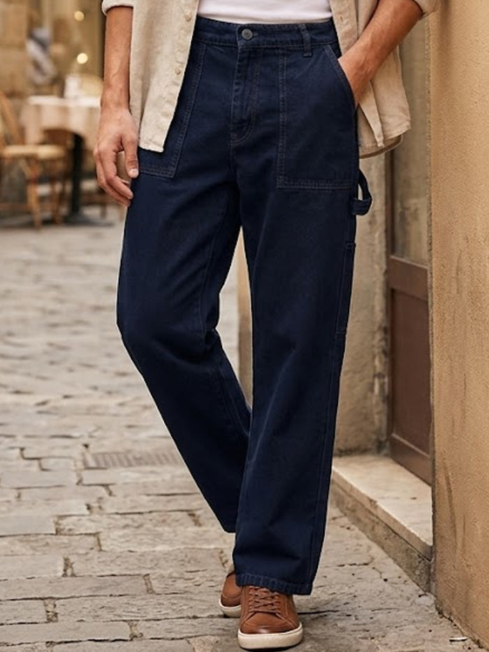 Men's Dark Grey Loose Fit Cargo Carpenter Jeans With 6 Pockets Non-Stretchable
