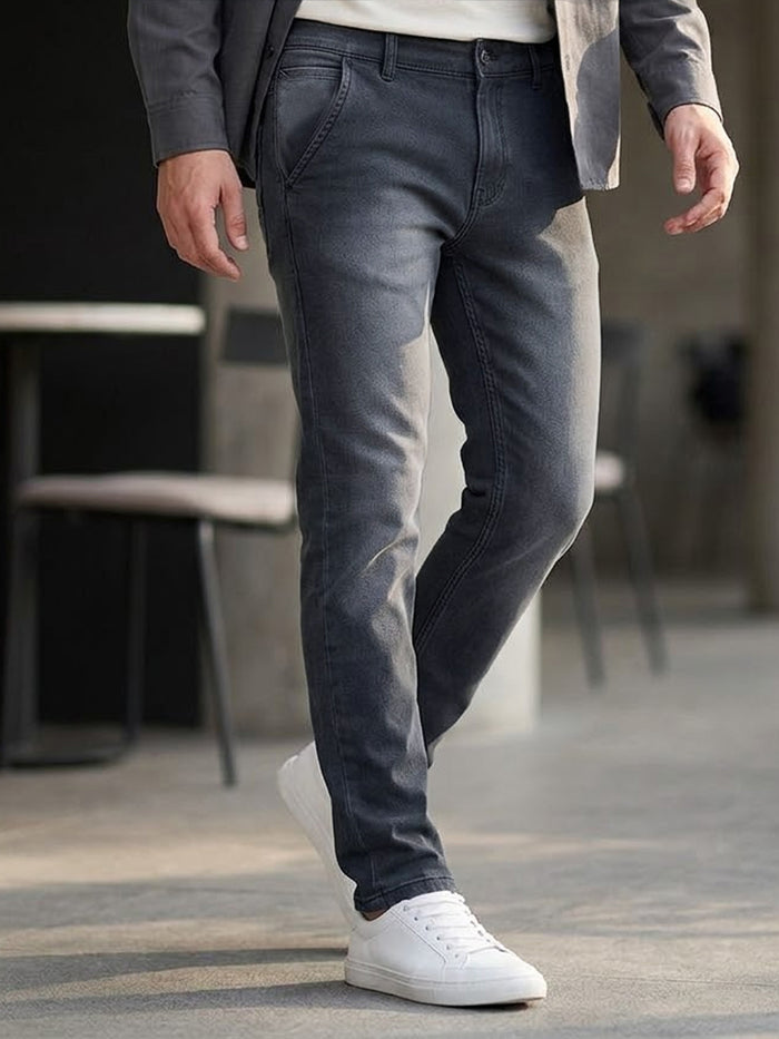 Men's Dark Grey Regular Fit Washed Jeans Stretchable